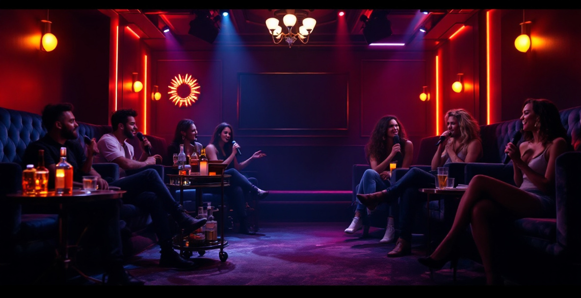 Private karaoke lounge buyout with group singing