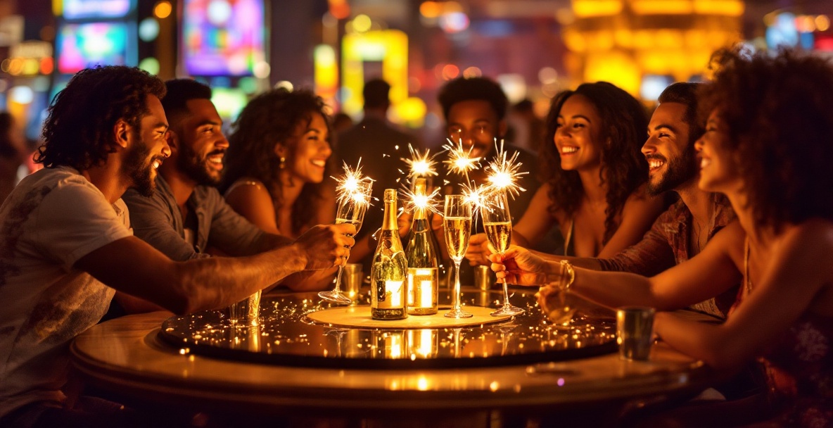 Las Vegas VIP table with bottle service at night